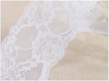 Ruban Dentelle Élastique Fleur  - Blanc