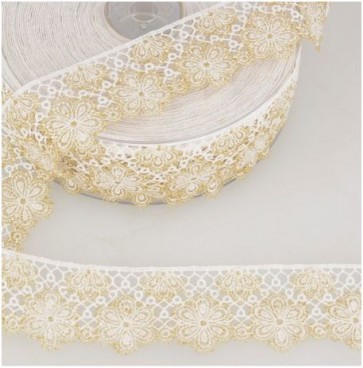 Ruban Dentelle Fleur - Blanc