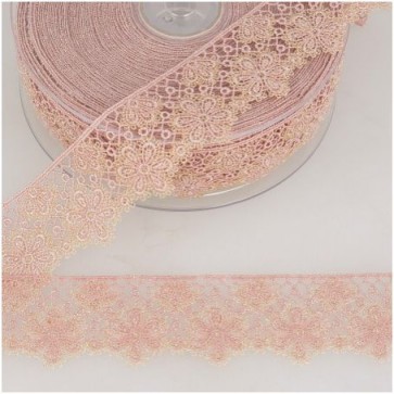Ruban Dentelle Fleur - Vieux Rose